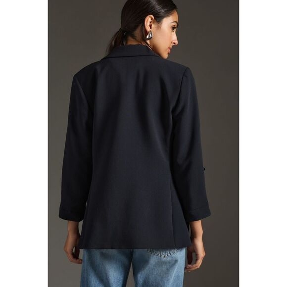 Anthropologie Maeve Roll-Sleeve Blazer Notched Collar Black‎ 24W NWOT - Picture 2 of 16